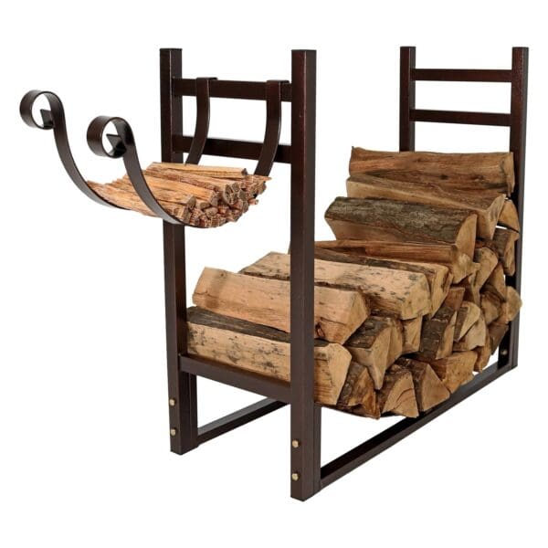 Bronze Metal Indoor/Outdoor Firewood Log Rack with Removeable Kindle Holder - Image 2