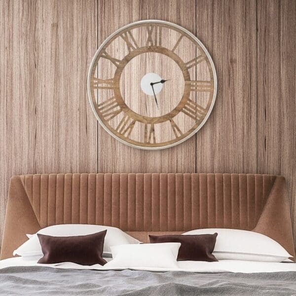 Natural Wood 16-inch Classic Farmhouse Roman Numerals Wall Clock - Image 3