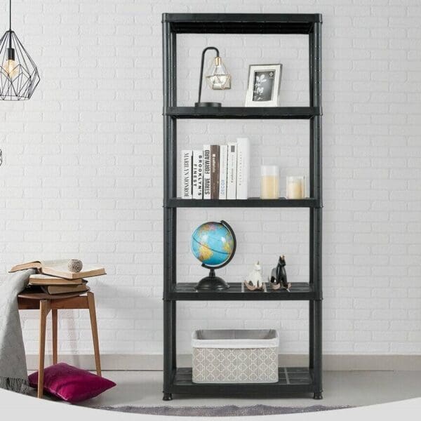 Black 5-Tier Heavy Duty Shelving Unit Bookcase Garage Kitchen Storage Shelf - Image 2