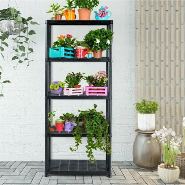 Black 5-Tier Heavy Duty Shelving Unit Bookcase Garage Kitchen Storage Shelf - Image 3