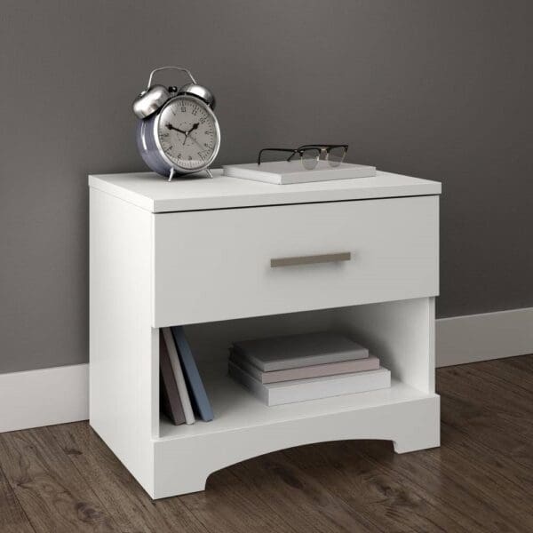 Modern 1 Drawer Nightstand End Side Table Storage in White - Image 2