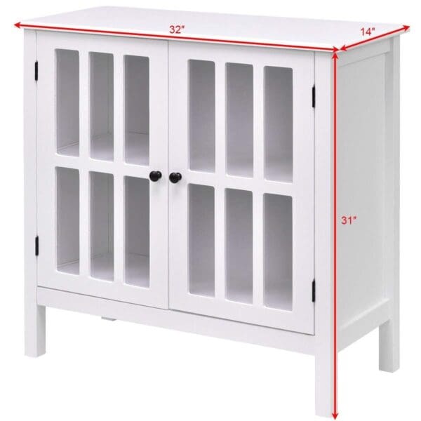 Wood Bathroom Storage Floor Cabinet with Glass Doors - White - Image 3