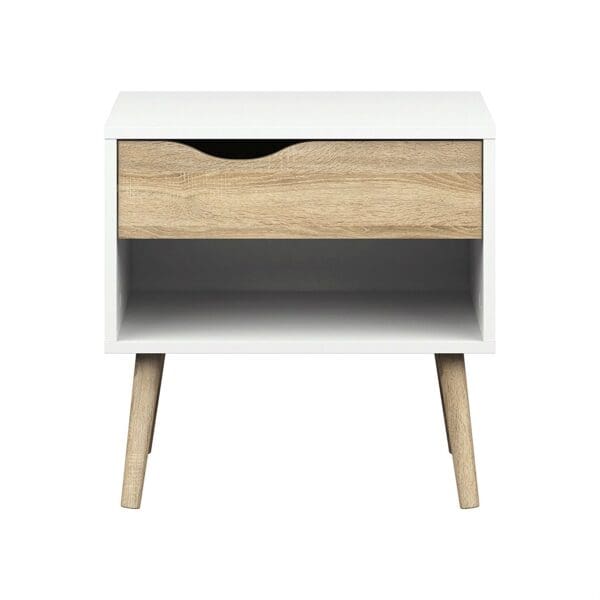 Modern Mid Century Style End Table Nightstand in White & Oak Finish - Image 2