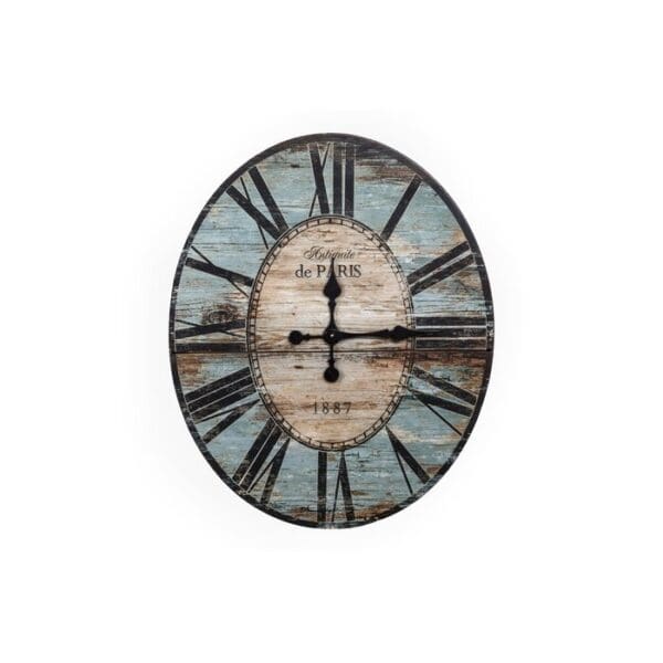 Turquoise Oversized Distressed Paris Wood Wall Clock - Image 2