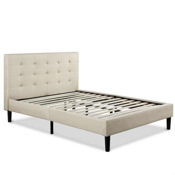 Queen size Taupe Beige Upholstered Platform Bed Frame with Headboard - Image 2