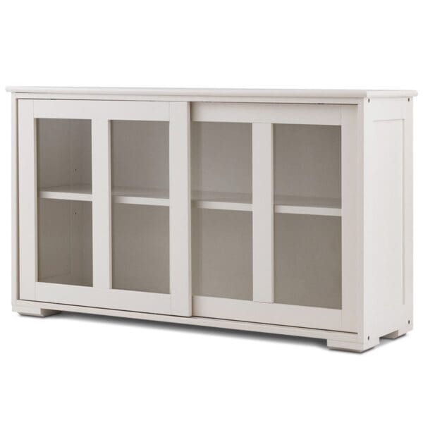 Modern Cream White Wood Buffet Sideboard Cabinet with Glass Sliding Door - Image 2