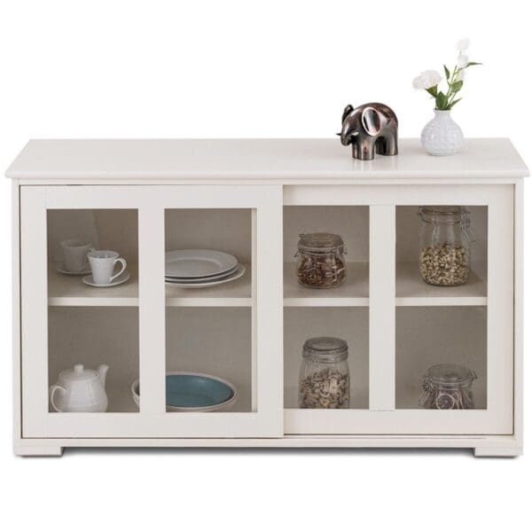 Modern Cream White Wood Buffet Sideboard Cabinet with Glass Sliding Door - Image 3