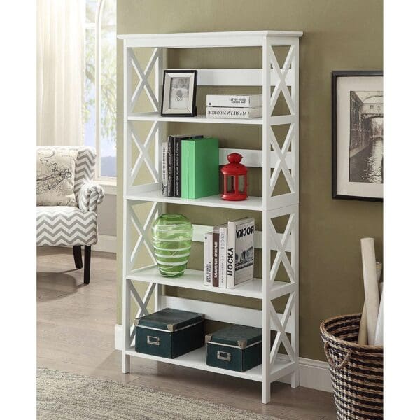 Glossy White 5-Shelf Bookcase - Image 2