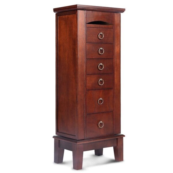 Medium Brown Wood Jewlery Armoire Storage Chest Cabinet with Mirror - Image 2