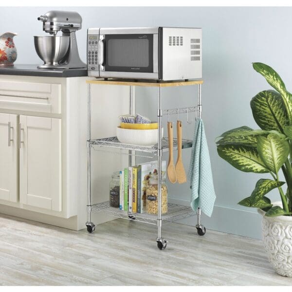 Sturdy Metal Kitchen Microwave Cart with Adjustable Shelves and Locking Wheels - Image 2