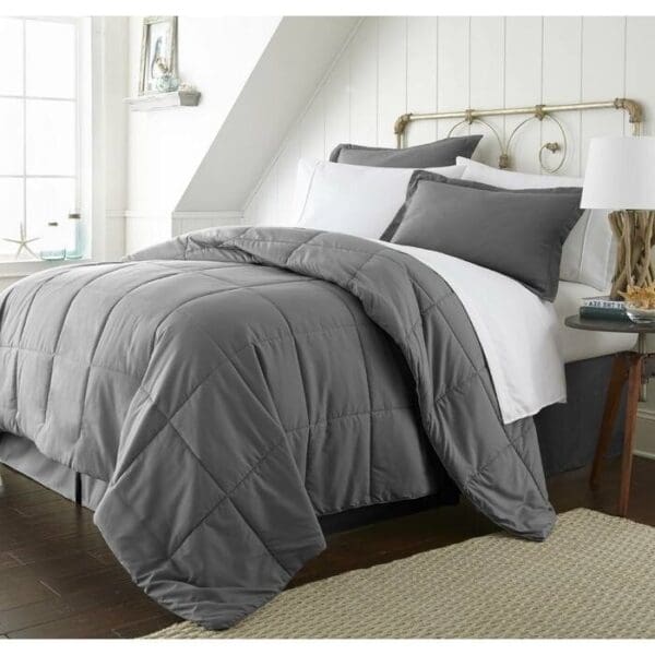 King Size 8-Piece Microfiber Reversible Bed-in-a-Bag Comforter Set in Grey - Image 2