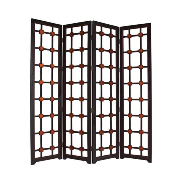 4-Panel Glass Screen with Dark Brown Wood Frame