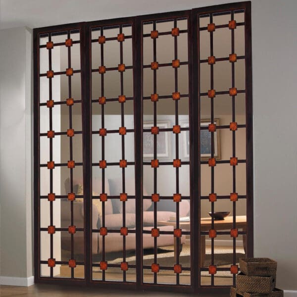 4-Panel Glass Screen with Dark Brown Wood Frame - Image 3