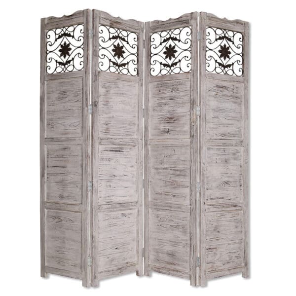 4-Panel Gray Wash Room Divider with Scroll Work - Image 2