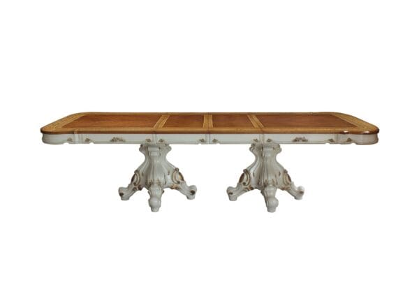 49" X 120" X 31" Antique Pearl Cherry Oak Wood Poly-Resin Dining Table Wdouble Pedestal - Image 2