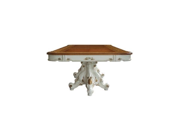 49" X 120" X 31" Antique Pearl Cherry Oak Wood Poly-Resin Dining Table Wdouble Pedestal - Image 4