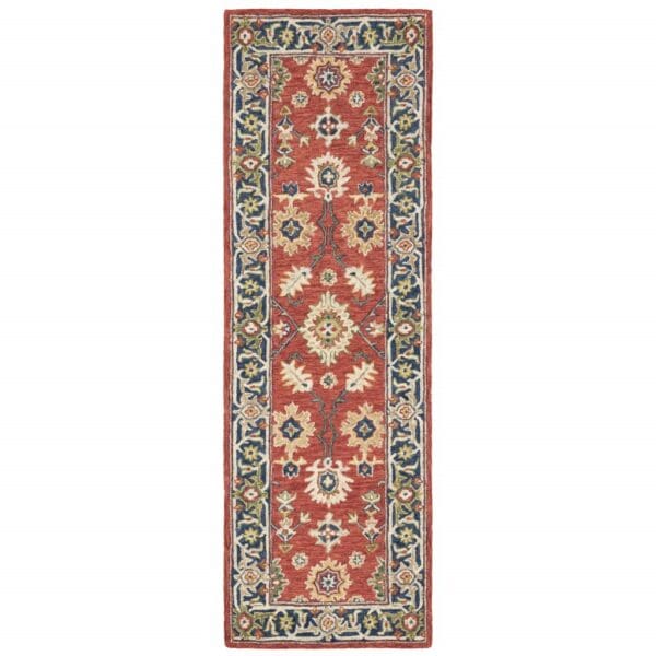 3'X8' Red And Blue Bohemian Area  Rug