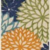 2' X 8' Ivory And Blue Floral Indoor Outdoor Area Rug