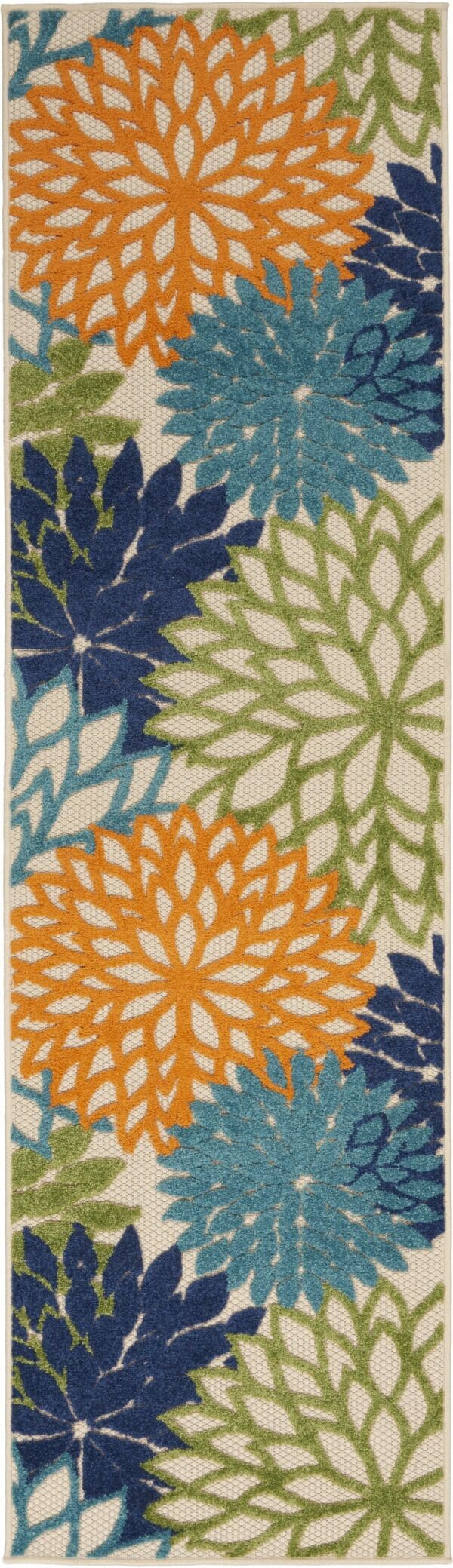 2' X 8' Ivory And Blue Floral Indoor Outdoor Area Rug - Image 2