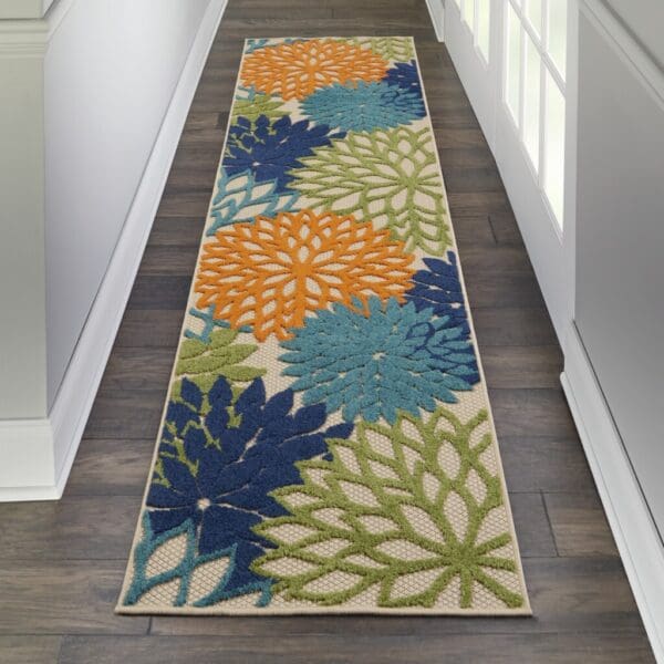 2' X 8' Ivory And Blue Floral Indoor Outdoor Area Rug - Image 5