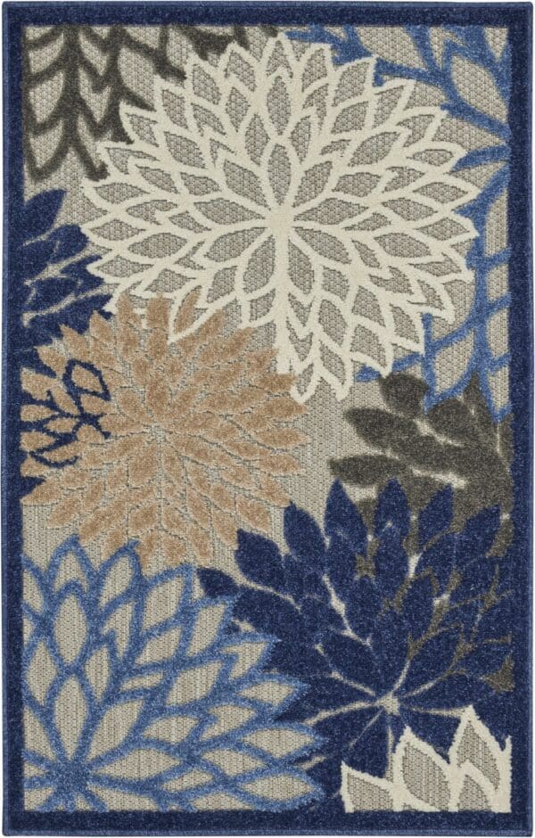 3' x 4' Blue & Gray Floral Indoor/Outdoor Area Rug