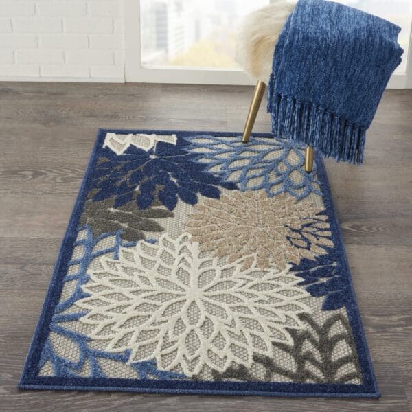 3' x 4' Blue & Gray Floral Indoor/Outdoor Area Rug - Image 5