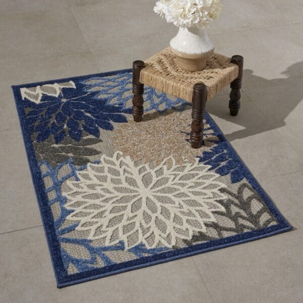 3' x 4' Blue & Gray Floral Indoor/Outdoor Area Rug - Image 7