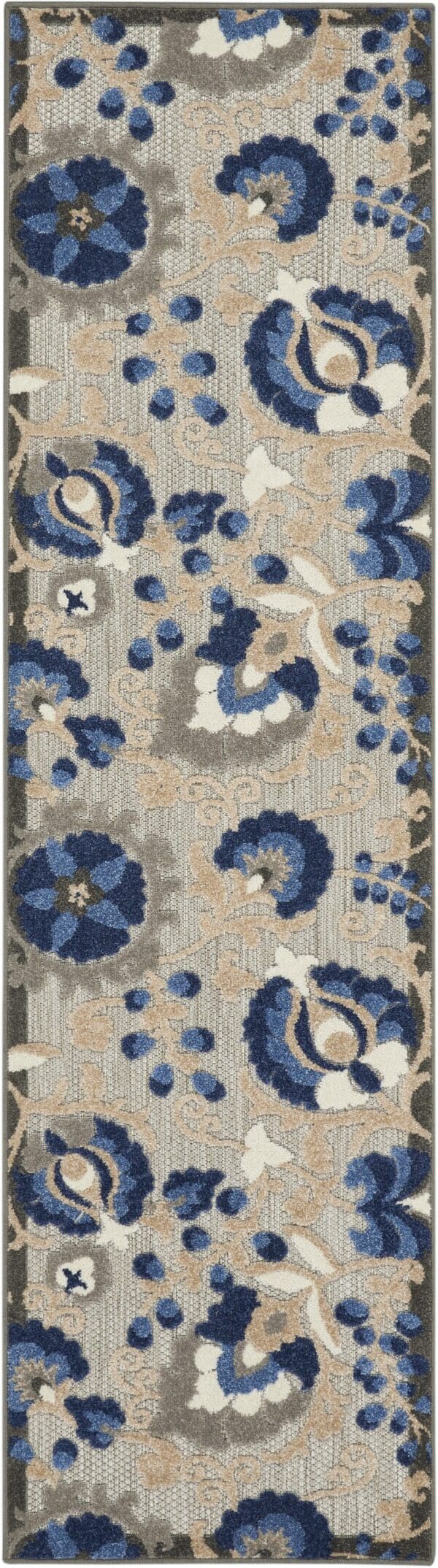 2' X 8' Blue And Gray Floral Indoor Outdoor Area Rug - Image 2