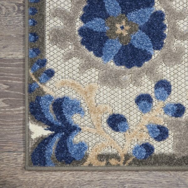 2' X 8' Blue And Gray Floral Indoor Outdoor Area Rug - Image 3