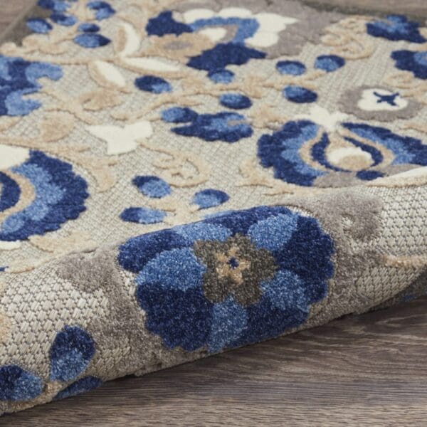 2' X 8' Blue And Gray Floral Indoor Outdoor Area Rug - Image 4