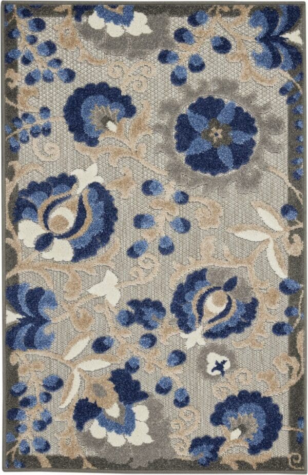 3' x 4' Blue & Gray Floral Indoor/Outdoor Area Rug