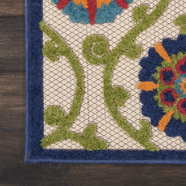 2' x 8' Ivory & Blue Floral Indoor/Outdoor Area Rug - Image 3