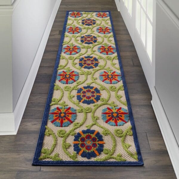 2' x 8' Ivory & Blue Floral Indoor/Outdoor Area Rug - Image 5