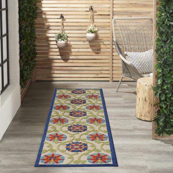 2' x 8' Ivory & Blue Floral Indoor/Outdoor Area Rug - Image 6