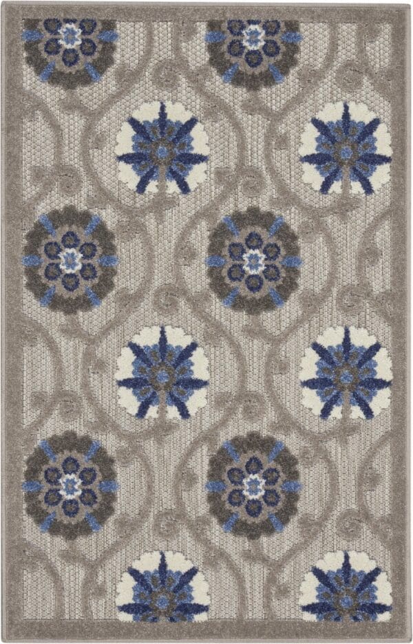 3' x 4' Blue & Gray Floral Indoor/Outdoor Area Rug