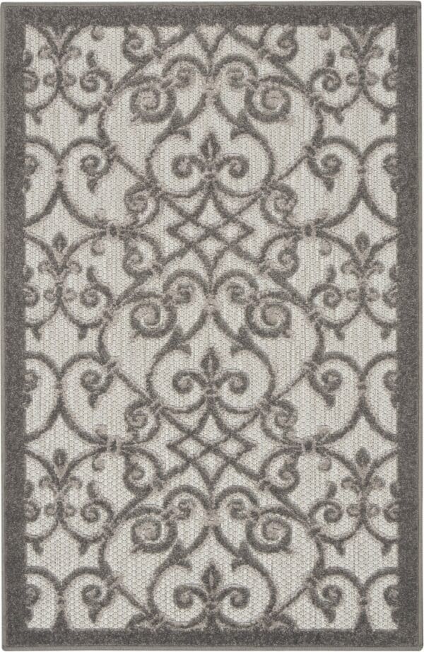 3' x 4' Gray Floral Indoor/Outdoor Area Rug