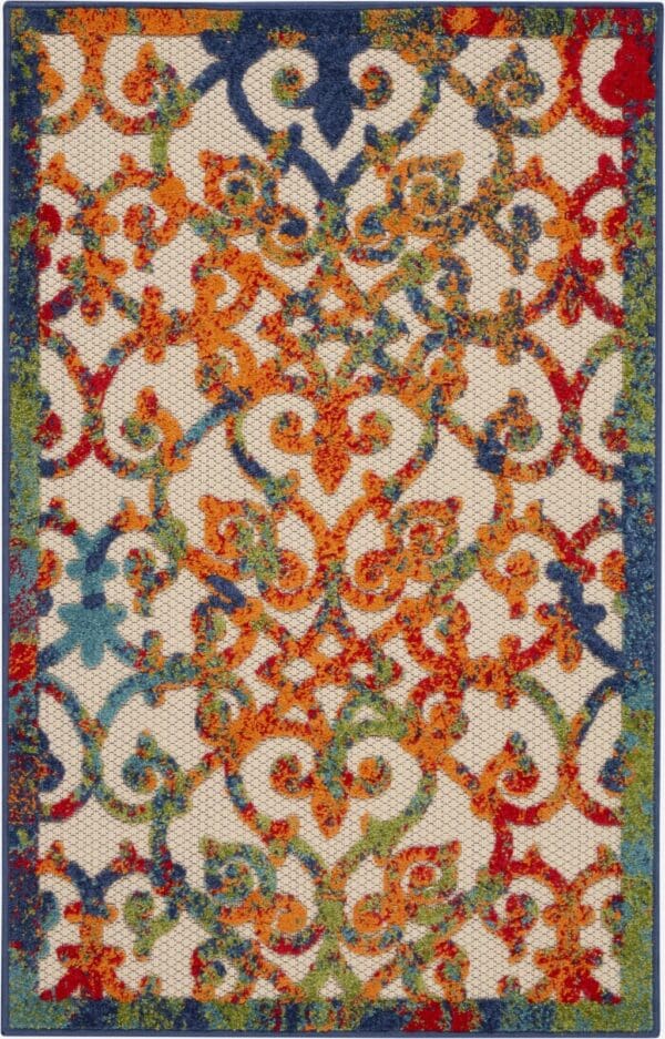 3' x 4' Ivory & Blue Floral Indoor/Outdoor Area Rug - Image 2