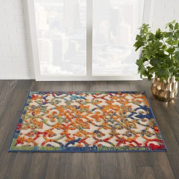 3' x 4' Ivory & Blue Floral Indoor/Outdoor Area Rug - Image 6