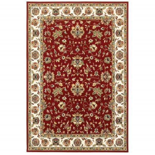 9' X 12' Red Ivory Machine Woven Floral Oriental Indoor Area Rug - Image 2