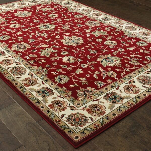 9' X 12' Red Ivory Machine Woven Floral Oriental Indoor Area Rug - Image 4