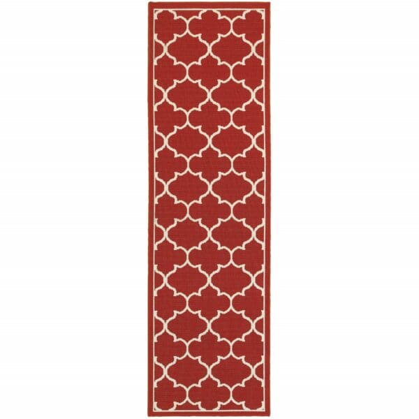 2' X 8' Red and Ivory Indoor Outdoor Area Rug