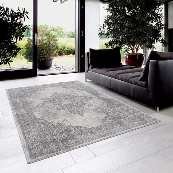 2' x 4' Distressed Medallion Area Rug - Gray - Image 3