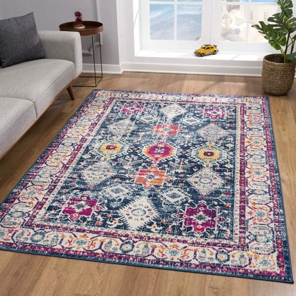 2' x 4' Dhurrie Area Rug - Navy Blue - Image 4