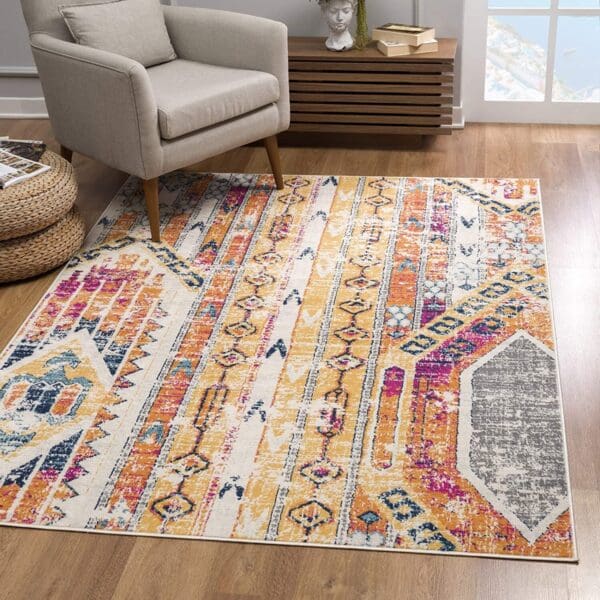 2' x 4' Southwestern Dhurrie Area Rug - Orange & Ivory