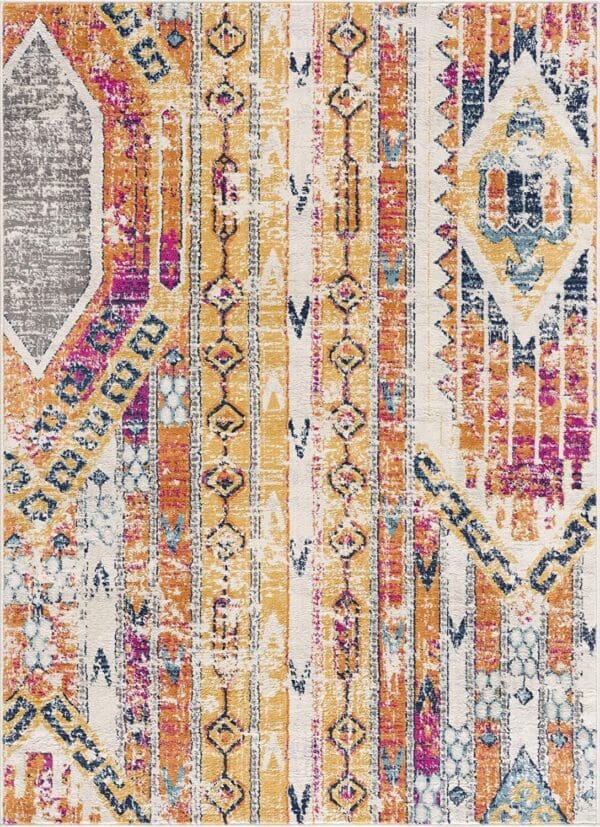 2' x 4' Southwestern Dhurrie Area Rug - Orange & Ivory - Image 3