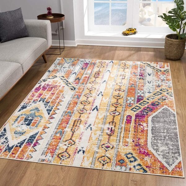 2' x 4' Southwestern Dhurrie Area Rug - Orange & Ivory - Image 4