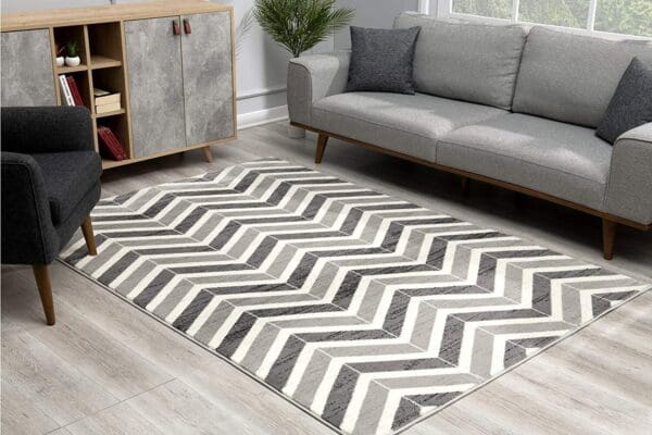 2' x 4' Chevron Dhurrie Area Rug - Gray - Image 3