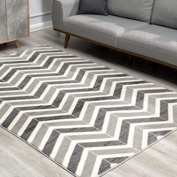 2' x 4' Chevron Dhurrie Area Rug - Gray - Image 5