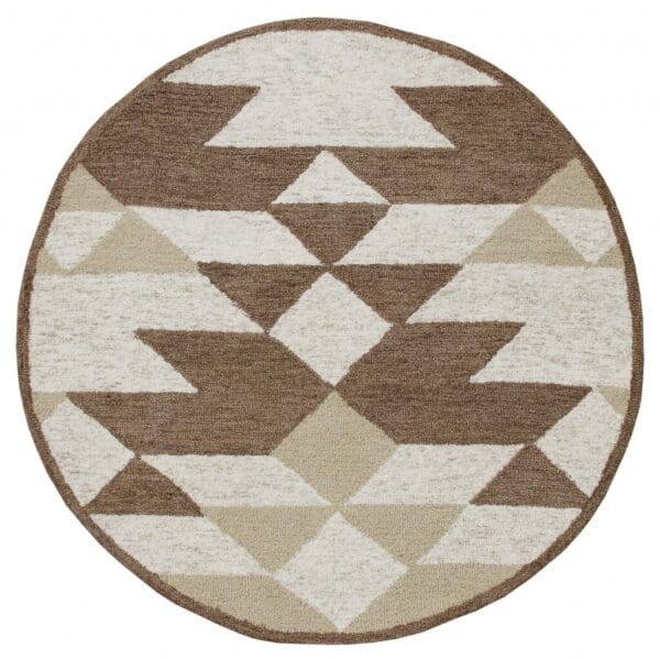 4' Round Brown Bohemian Geometric Area Rug - Image 2