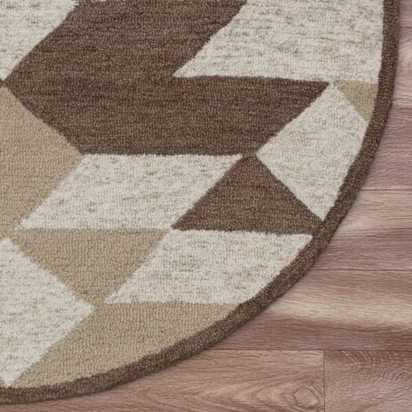 4' Round Brown Bohemian Geometric Area Rug - Image 5